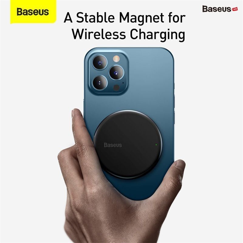 Đế sạc không dây nam châm Baseus Simple Mini Magnetic Wireless Charger dùng cho iPhone 12 Series /Samsung (15W, Wireless Magsafe Quick charger)