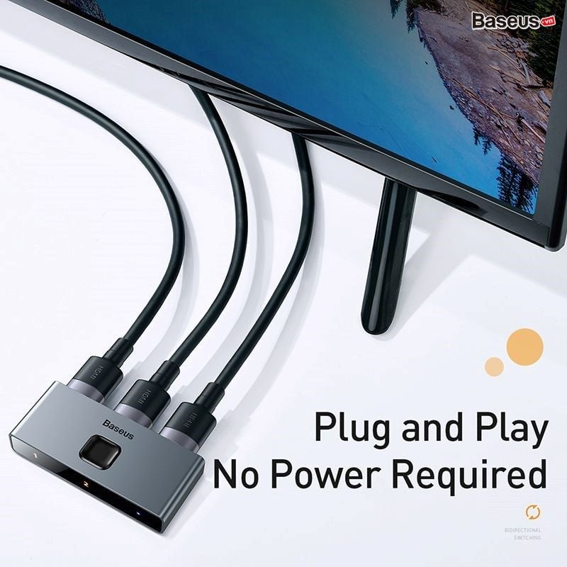 Thiết bị chia cổng HDMI 2 chiều Baseus Matrix HDMI Switcher (2 Devices to 1 Screen or 1 Device to 2 Screen, Support 4K30Hz/4K60Hz)