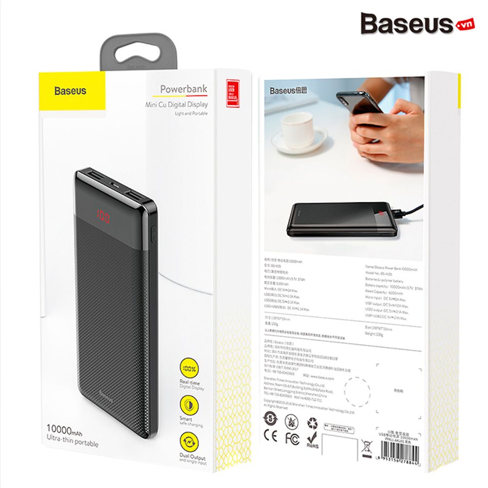 Pin sạc dự phòng Baseus Mini Cu Digital Display LV316 cho Smartphone/ Tablet (10,000mAh, 2 Port USB, LCD Display)