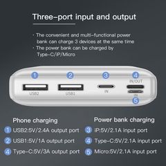 Pin dự phòng sạc nhanh Baseus Mini JA 3A Fast Charge Power Bank 30,000mAh cho Smartphone/ Tablet/ Laptop/ Macbook (15W PD Fast charge, 2Port USB+ Type C)