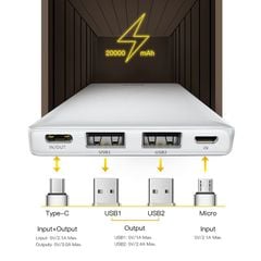 Pin dự phòng sạc nhanh Baseu JA Fast Charge 20,000mAh cho iPhone/ Smartphone/ Tablet ( 5V/3A, 2 Port USB, Type C PD in/Out)