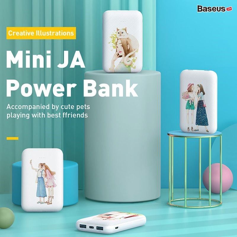 Pin sạc dự phòng nhỏ gọn Baseus Mini JA Power Bank 10000mAh dùng cho iPhone/ Samsung/ Oppo (2 Port USB)