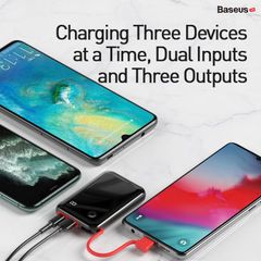 Pin dự phòng sạc nhanh tích hợp cáp sạc đeo tay Baseus Mini S Digital Display (3A/15W, PD/QC, 10,000mAh Power Bank with Lightning/ Type C Cable)