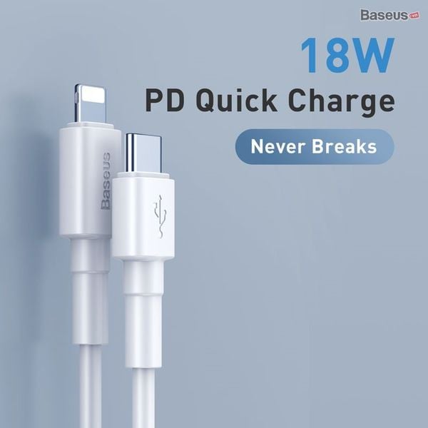 Cáp sạc nhanh Type C to Lightning hỗ trợ PD 18W Baseus Mini White (Power Delivery, C to iPhone Data TPE Cable )