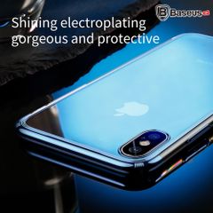 Ốp lưng trong suốt chống sốc viền si Crome màu Baseus Minju Case LV227 cho iPhone X ( Luxury Plating Hard Plastic PC Phone Case)