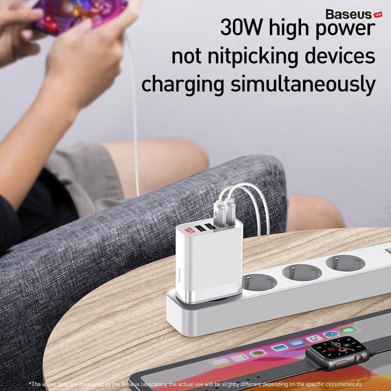 Củ sạc đa năng 4 cổng USB Baseus Mirror Lake Digital Display ( 30W, 4 Ports USB, Travel Charger)