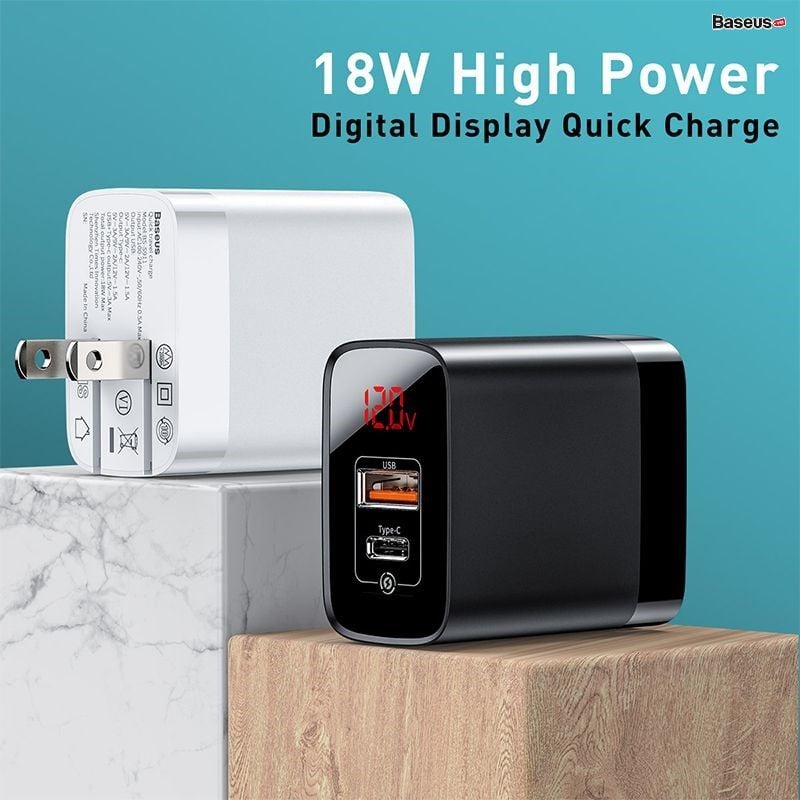 Bộ sạc nhanh PD3.0/QC 3.0 Baseus Mirror Lake PPS Digital Display Quick Charger (18W, 2 Ports,FCP/AFC/PPS/PD/QC 3.0 Full Quick Charge Protocol)