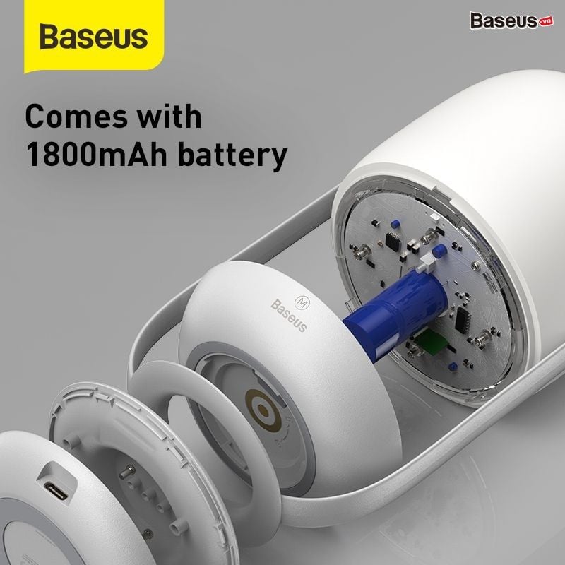 Đèn ngủ tiện dụng Baseus Moon-white Dimming Portable Lamp (Di động, Pin sạc 30 giờ hoạt động, 3000k/4000k/5000k độ sáng dễ chịu)
