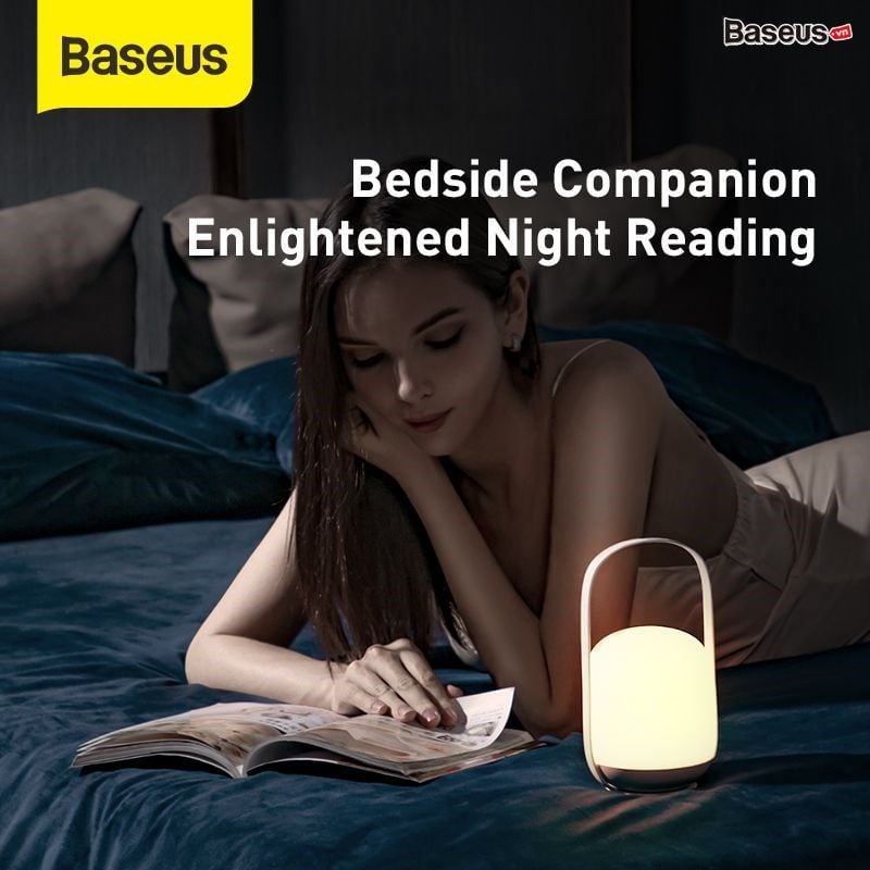 Đèn ngủ tiện dụng Baseus Moon-white Dimming Portable Lamp (Di động, Pin sạc 30 giờ hoạt động, 3000k/4000k/5000k độ sáng dễ chịu)