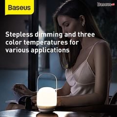 Đèn ngủ tiện dụng Baseus Moon-white Dimming Portable Lamp (Di động, Pin sạc 30 giờ hoạt động, 3000k/4000k/5000k độ sáng dễ chịu)