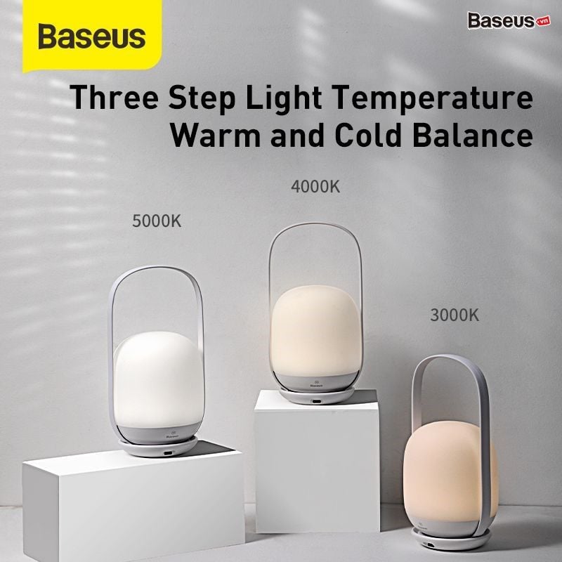 Đèn ngủ tiện dụng Baseus Moon-white Dimming Portable Lamp (Di động, Pin sạc 30 giờ hoạt động, 3000k/4000k/5000k độ sáng dễ chịu)