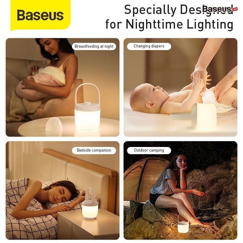 Đèn ngủ pin sạc mini Baseus Moon White Series - Knob Stepless Dimming (1800mAh, Điều chỉnh cường độ và Tone màu ánh sáng, Portable Lamp)