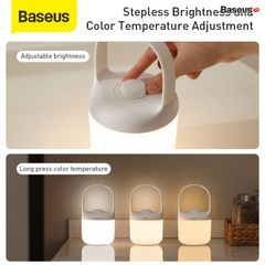 Đèn ngủ pin sạc mini Baseus Moon White Series - Knob Stepless Dimming (1800mAh, Điều chỉnh cường độ và Tone màu ánh sáng, Portable Lamp)