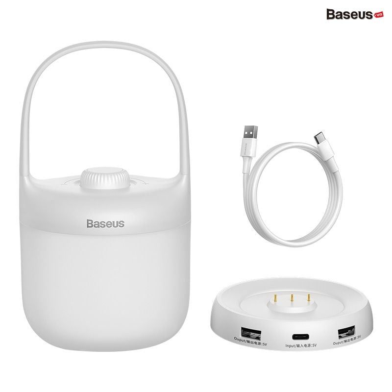 Đèn ngủ pin sạc mini Baseus Moon White Series - Knob Stepless Dimming (1800mAh, Điều chỉnh cường độ và Tone màu ánh sáng, Portable Lamp)