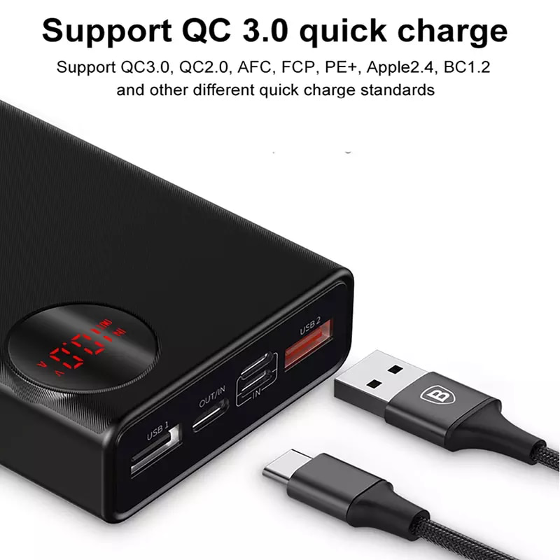 Pin dự phòng sạc nhanh Baseus Mulight PD/QC 3.0 Quick Charger 20,000mAh cho Smartphone/ Tablet/ Macbook (18W, QC 3.0 + PD 3.0 Power Delivery , LED, 2 Port USB + Type C in/out)