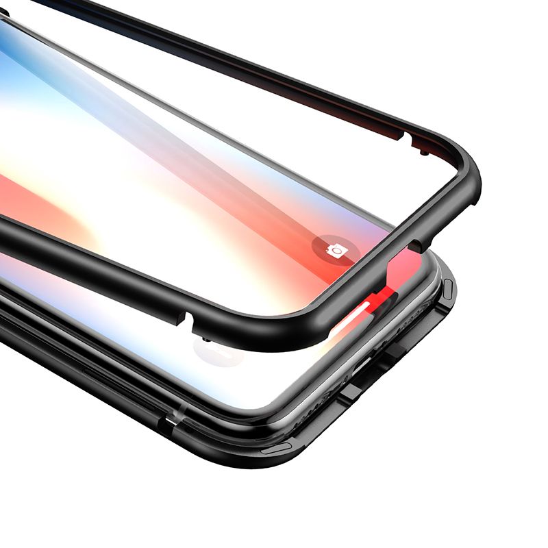 Ốp lưng nam châm Baseus Magnetic Metal Bumper Case cho iPhone X (Khung kim loại siêu bền , chống va đập - Mặt lưng kính cường lực )