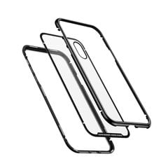 Ốp lưng nam châm Baseus Magnetic Metal Bumper Case cho iPhone X (Khung kim loại siêu bền , chống va đập - Mặt lưng kính cường lực )