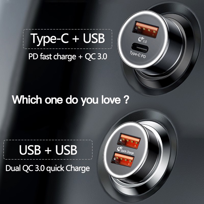 Bộ tẩu sạc nhanh Baseus Small Screw Dual-USB dùng cho xe hơi (QC )
