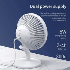 Quạt mini để bàn Baseus Ocean Fan (Pin sạc 2000mAh, 3 mức tốc độ - Mini USB Rechargeable Air Cooling Fan Clip Desk Fan)