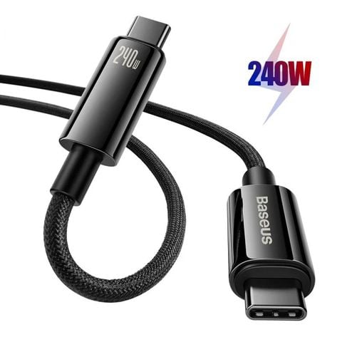 Cáp sạc nhanh Baseus Tungsten Gold 240W – Type-C to Type-C, PD 5A, cho MacBook, Samsung S23, Xiaomi, iPad, Huawei