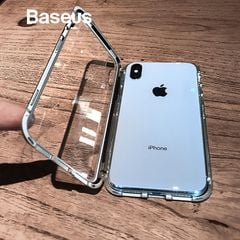 Ốp lưng nam châm Baseus Magnetic Metal Bumper Case cho iPhone XS/ XR/ XS Max (Khung kim loại siêu bền , chống va đập - Mặt lưng kính cường lực )