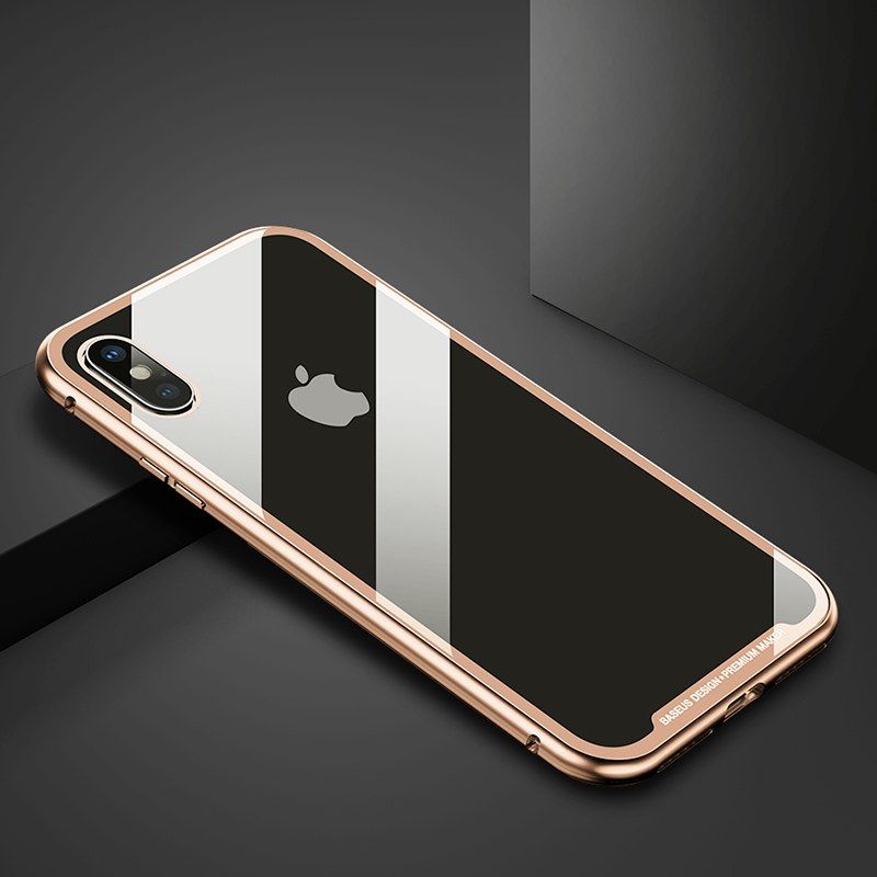 Ốp lưng nam châm Baseus Magnetic Metal Bumper Case cho iPhone XS/ XR/ XS Max (Khung kim loại siêu bền , chống va đập - Mặt lưng kính cường lực )