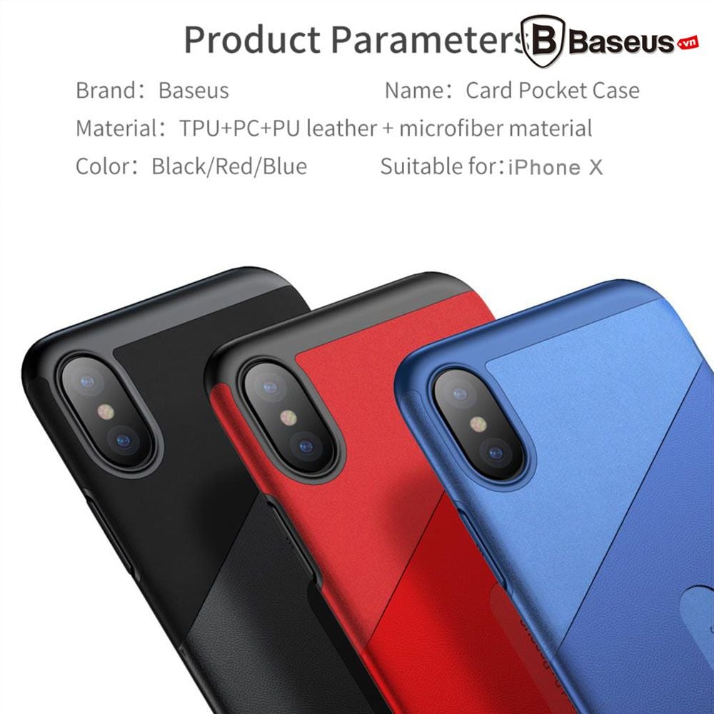 Ốp Lưng Baseus Card Pocket Case LV193 cho iPhone X (TPU + PC + PU Leather + Microfiber Material)