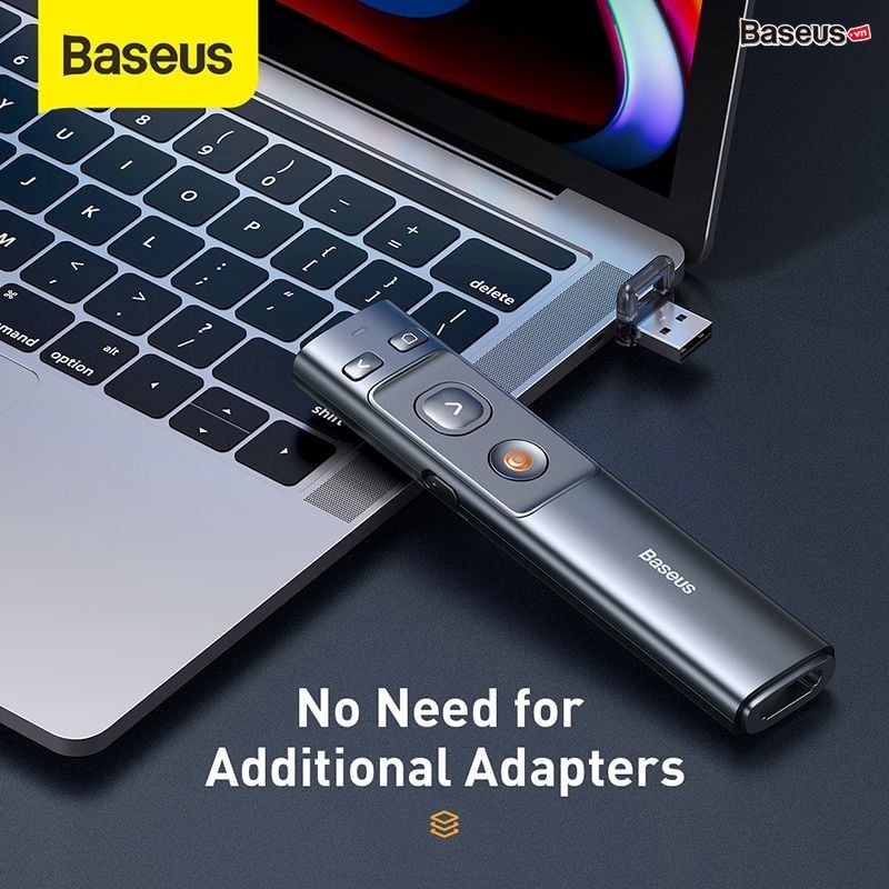 Bút trình chiếu Baseus Orange Dot – Laser đỏ, 100m, điều khiển không dây, USB/Type-C, cho Laptop/MacBook