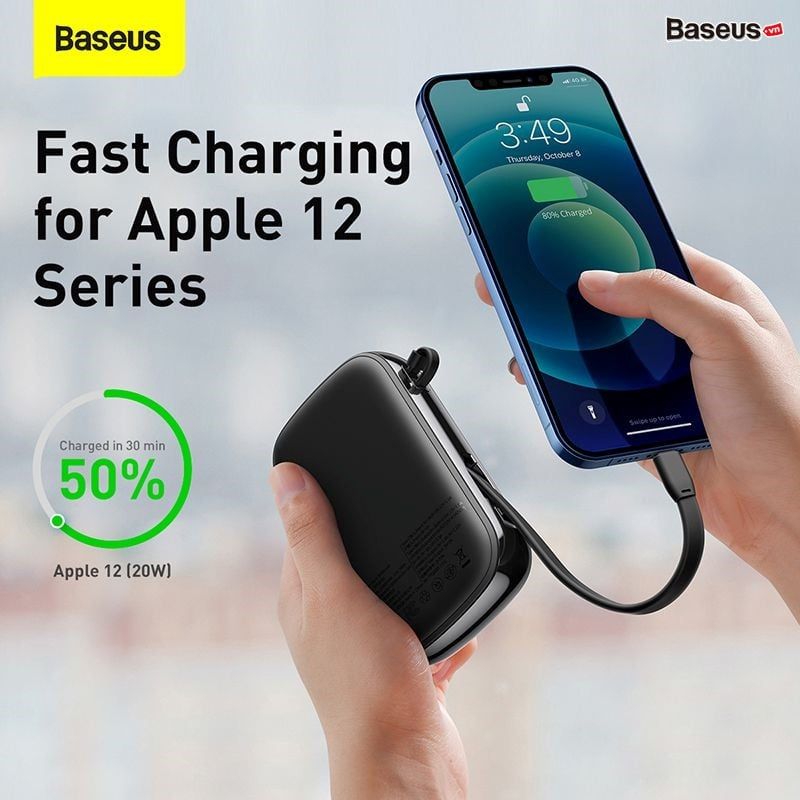 Pin sạc dự phòng sạc nhanh Baseus Qpow Digital Display 20000mAh (20W/22.5W, USB/Type C Dual Port, QC/PD Quick Charging Power Bank with iPhone built-in Cable)