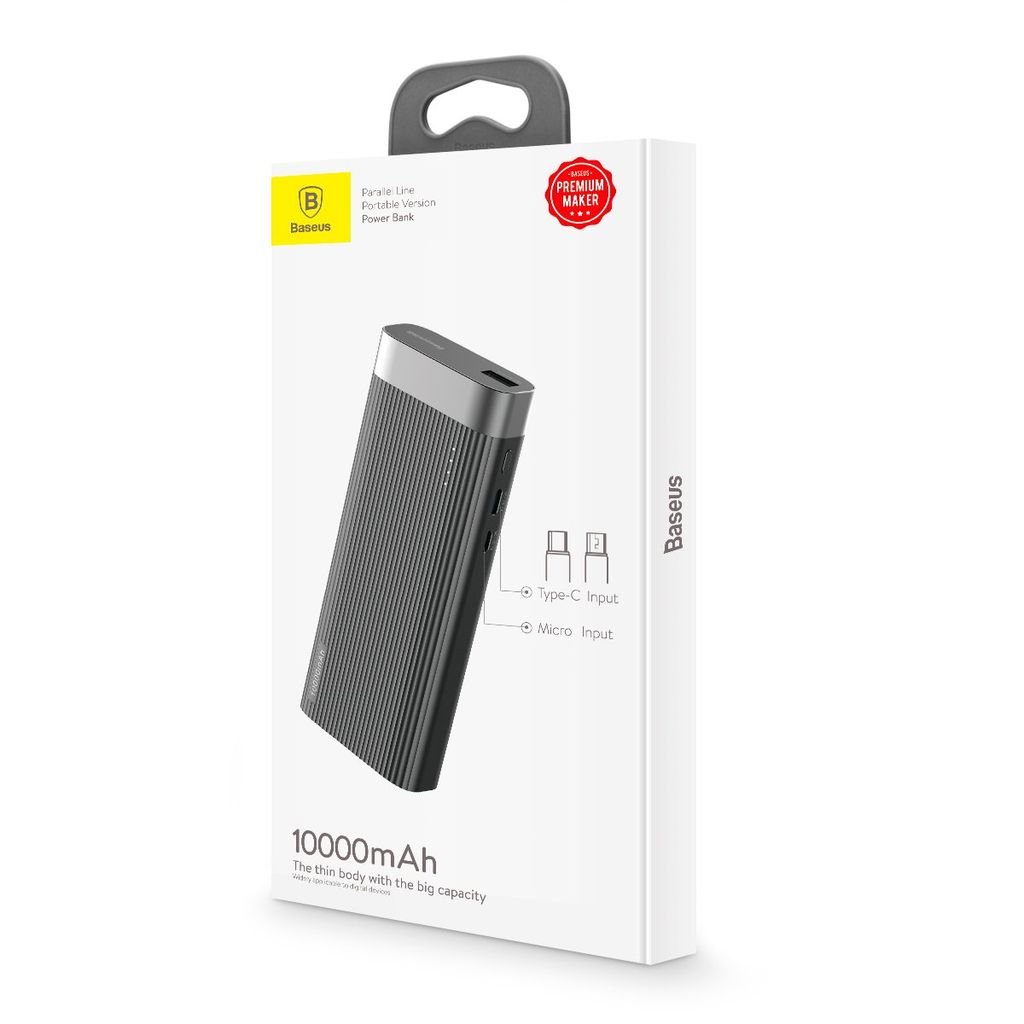 Pin sạc dự phòng Baseus Parallel Power Bank 10,000mAh cho Smartphone/ Tablet (2.1A/ 37Wh, QC 3.0, USB-C/ Micro input )