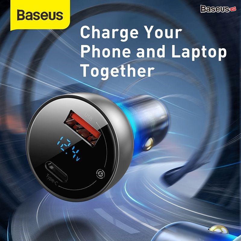 Tẩu sạc ô tô Baseus Particular 65W – 2 cổng USB & Type-C, hỗ trợ PD/PPS/QC3.0, màn hình LCD hiển thị