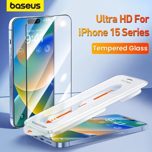 Kính Cường Lực Baseus Crystalline Series Anti-Glare Full-Coverage HD with Built-in Dust Filter for iP 15/16 Series