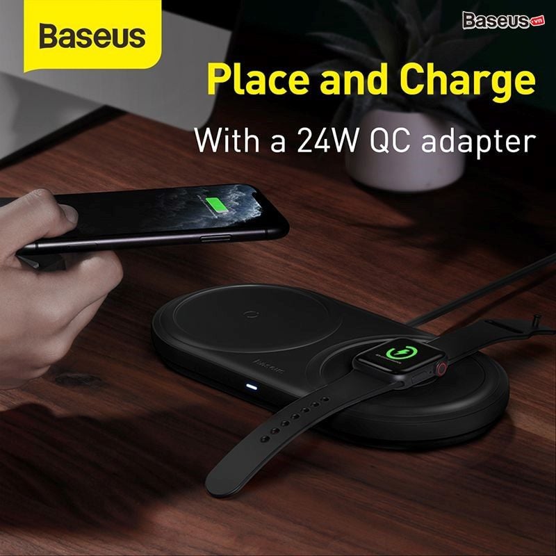 Sạc nhanh không dây tích hợp đế giữ dây sạc Apple Watch Baseus Planet 2 in 1 (Wireless Quick charger + Cable winder)