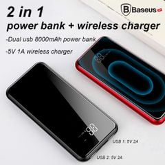 Pin sạc dự phòng không dây Baseus LV197 cho iPhoneX (LCD Qi Wireless Charger, 8000 mAh, 2A, Power Bank)