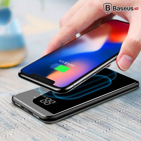 Pin sạc dự phòng không dây Baseus LV197 cho iPhoneX (LCD Qi Wireless Charger, 8000 mAh, 2A, Power Bank)