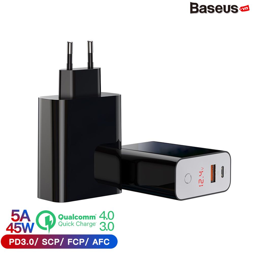 Bộ sạc nhanh đa năng hẹn giờ tắt Baseus Speed PPS Smart Shutdown Charger 45W (5A/45W, QC4.0/ QC3.0 / PD / SCP/ Quick charger, Timer Auto Power Off )