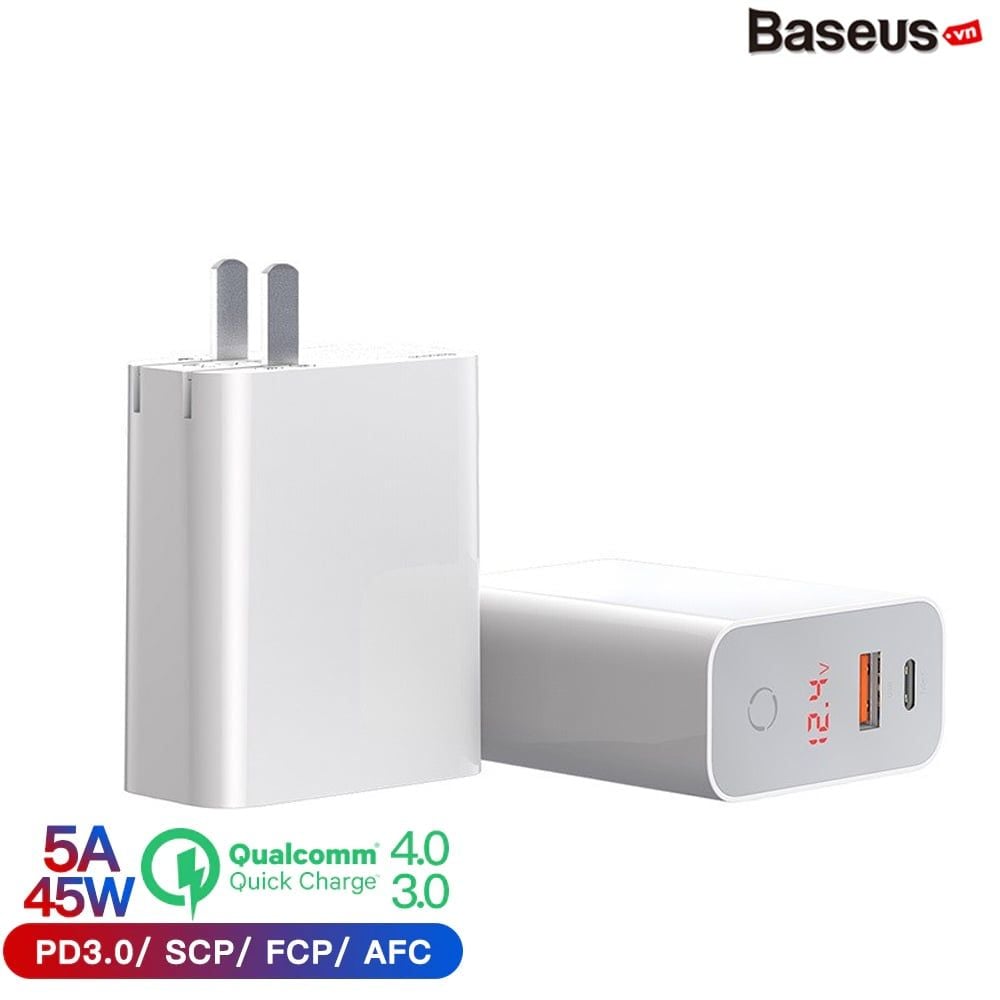 Bộ sạc nhanh đa năng hẹn giờ tắt Baseus Speed PPS Smart Shutdown Charger 45W (5A/45W, QC4.0/ QC3.0 / PD / SCP/ Quick charger, Timer Auto Power Off )