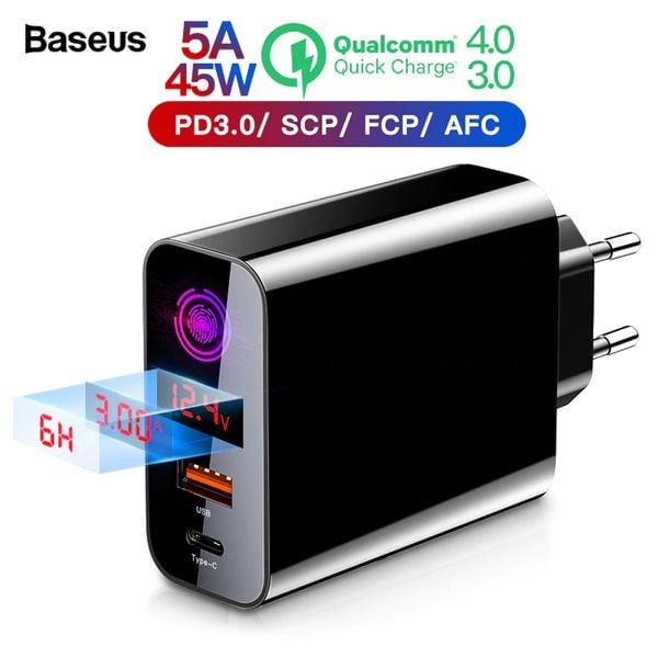 Bộ sạc nhanh đa năng hẹn giờ tắt Baseus Speed PPS Smart Shutdown Charger 45W (5A/45W, QC4.0/ QC3.0 / PD / SCP/ Quick charger, Timer Auto Power Off )