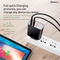 Bộ sạc nhanh đa năng hẹn giờ tắt Baseus Speed PPS Smart Shutdown Charger 45W (5A/45W, QC4.0/ QC3.0 / PD / SCP/ Quick charger, Timer Auto Power Off )