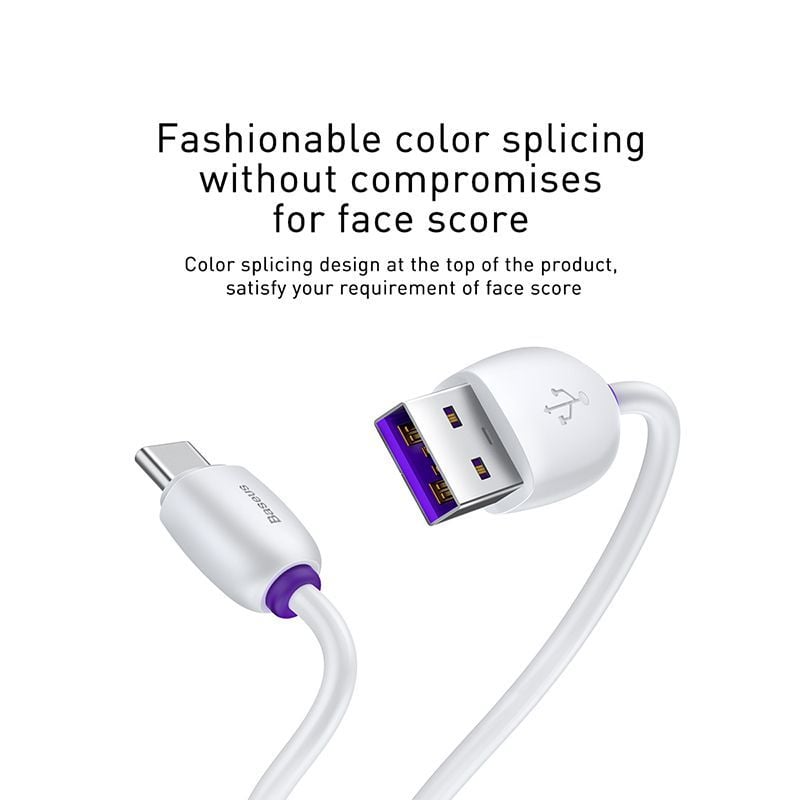 Cáp sạc nhanh Baseus Purple Ring – Type-C, 40W 5A, hỗ trợ Huawei SuperCharge, dùng cho Huawei/Samsung/Xiaomi ổn định