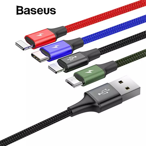 Cáp sạc đa năng Baseus Rapid Series  4 trong 1 cho iPhone/ iPad, Smartphone & Tablet Android (3.5A, 1.2M, Type C/ Micro/ Lightning , Fast charge 4 in 1 Cable)