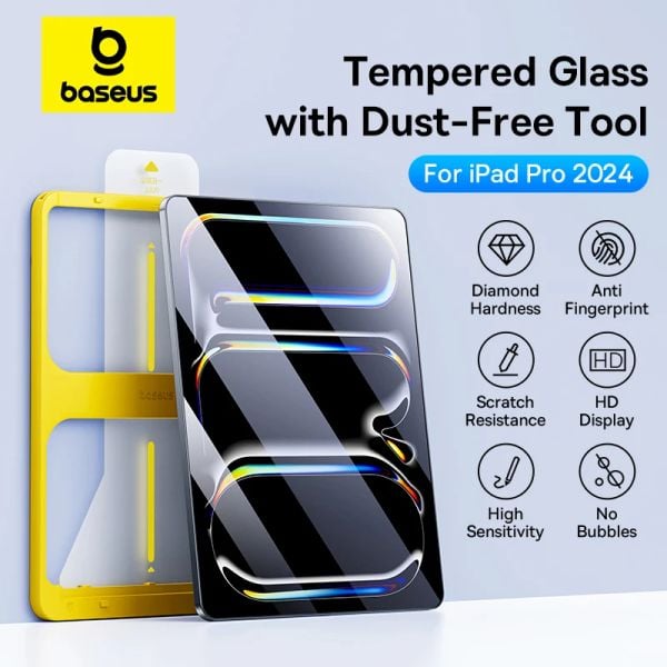 Kính Cường Lực Baseus Crystalline Series HD Tempered Glass Screen Protector for iPad Pro (2024) 11″ (with dust-proof installation tool)