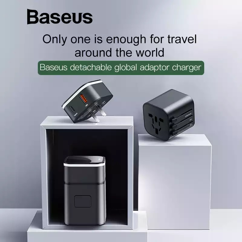 Bộ sạc nhanh du lịch đa năng Baseus Removable 2 in 1 Universal Travel Adapter PPS Quick Charger Edition(18W, Type C PD 3.0/ USB Quick charge 3.0, US/UK/EU/AU/CN)