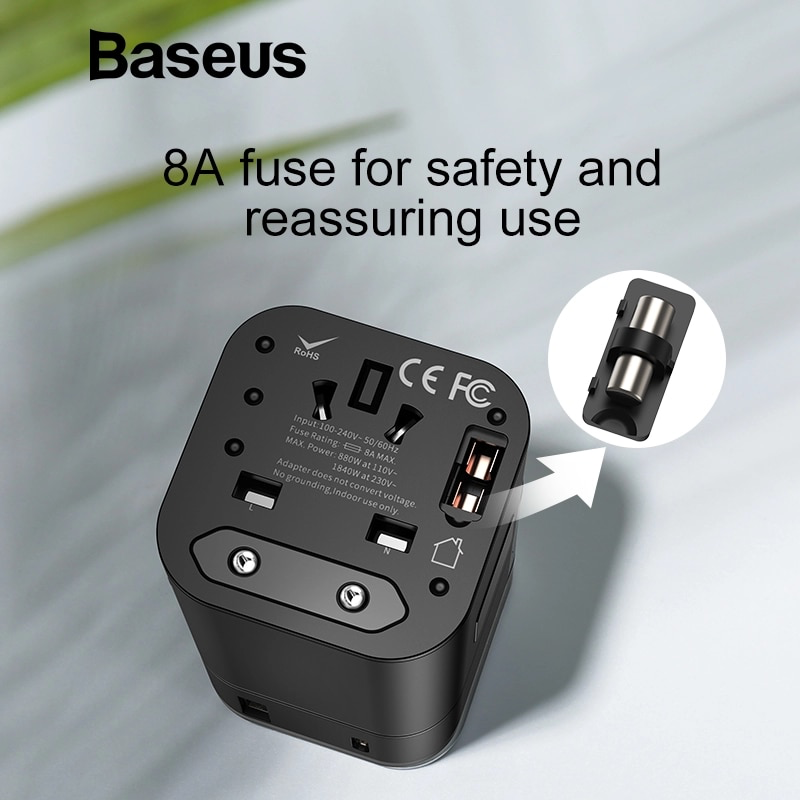 Bộ sạc nhanh du lịch đa năng Baseus Removable 2 in 1 Universal Travel Adapter PPS Quick Charger Edition(18W, Type C PD 3.0/ USB Quick charge 3.0, US/UK/EU/AU/CN)