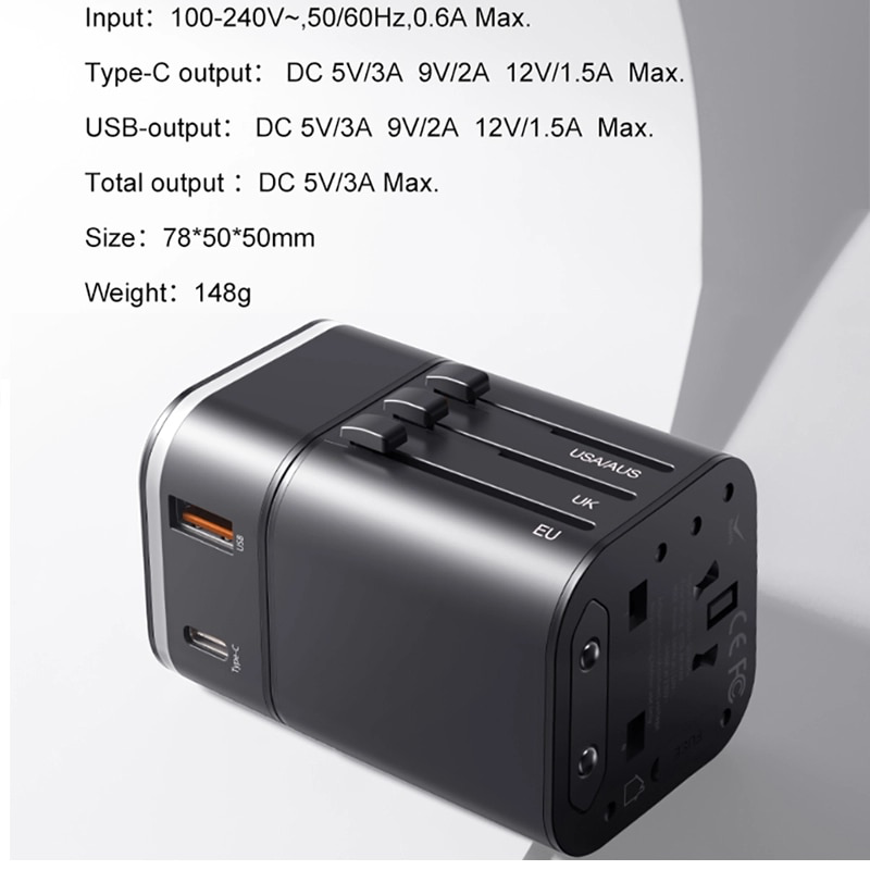 Bộ sạc nhanh du lịch đa năng Baseus Removable 2 in 1 Universal Travel Adapter PPS Quick Charger Edition(18W, Type C PD 3.0/ USB Quick charge 3.0, US/UK/EU/AU/CN)