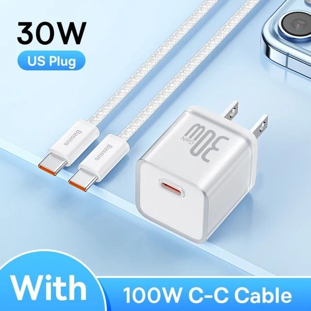 Combo Sạc Nhanh Baseus GaN5S Fast Charger 1C 30W Cho iPhone 15 Series (Nhỏ gọn, sạc nhanh PD/Quick Charge)