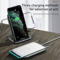 Đế sạc nhanh không dây Baseus Rib 15W cho iPhone/Samsung/Xiaomi/Oppo (Horizontal and Vertical Holder Wireless Quick Charger)