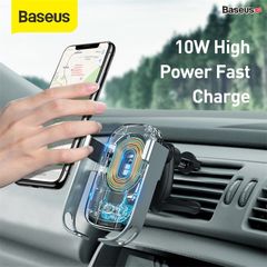 Bộ giá đỡ điện thoại gắn kính hoặc táp lô tích hợp sạc nhanh không dây dùng trên xe hơi Baseus Rock-Solid Electric Holder Wireless Charger Kit (Air Outlet base + Tank Suction base + Car Charger)