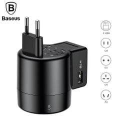 Bộ sạc chân cắm xoay đa năng Baseus Rotation Type Universal 2 Port USB 2.4A (US/ UK/ EU/ AU, Universal USB Travel Charger/ Adapter)