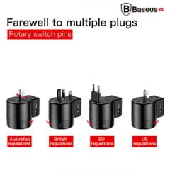 Bộ sạc chân cắm xoay đa năng Baseus Rotation Type Universal 2 Port USB 2.4A (US/ UK/ EU/ AU, Universal USB Travel Charger/ Adapter)